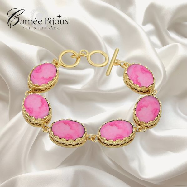 Bracelet camée Dame Rose pour femmes en couleur or