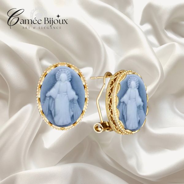 Boucles d'oreilles camée Jésus plaquées Or