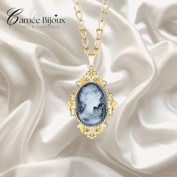 Collier Pendentif Camée "Fleur Victoria" ( 6 couleurs )