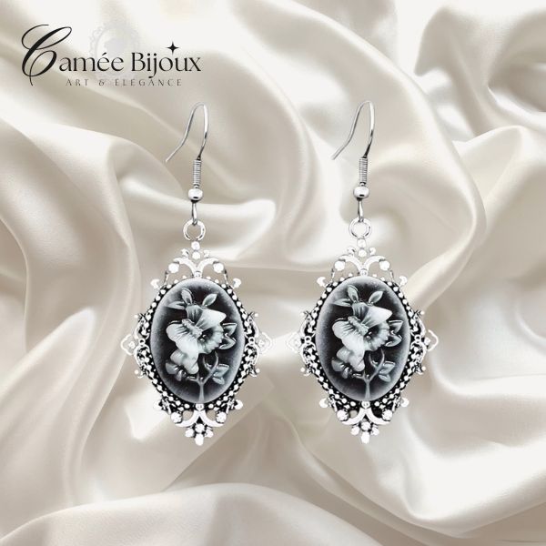 Boucles d'oreilles camée Papillon Vintage avec Crochet en Acier Inoxydable
