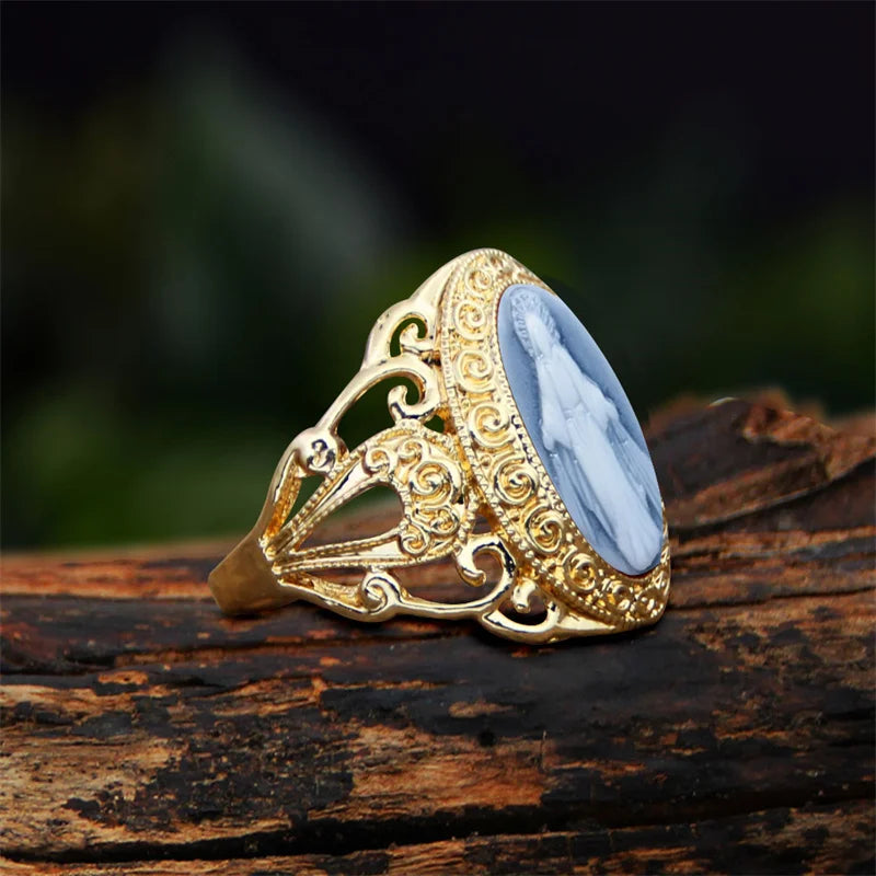 Bague camée fleur de Jésus pour femme plaquée couleur or