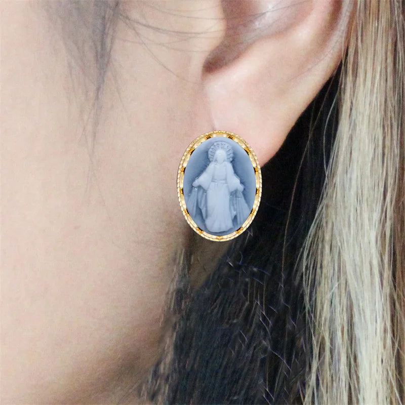 Boucles d'oreilles camée Jésus plaquées Or