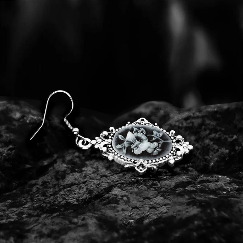 Boucles d'oreilles camée Papillon Vintage avec Crochet en Acier Inoxydable