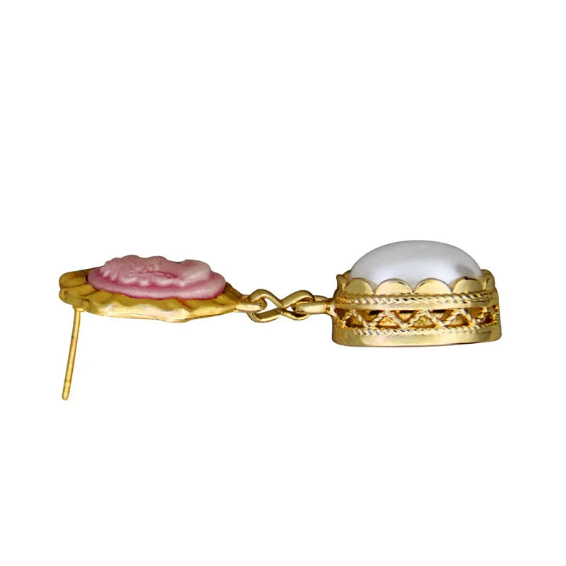 Boucles d'oreilles camée Ovale Fleur Dame Grise ou Rose