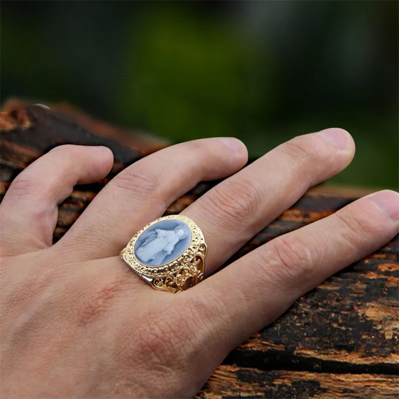 Bague camée fleur de Jésus pour femme plaquée couleur or