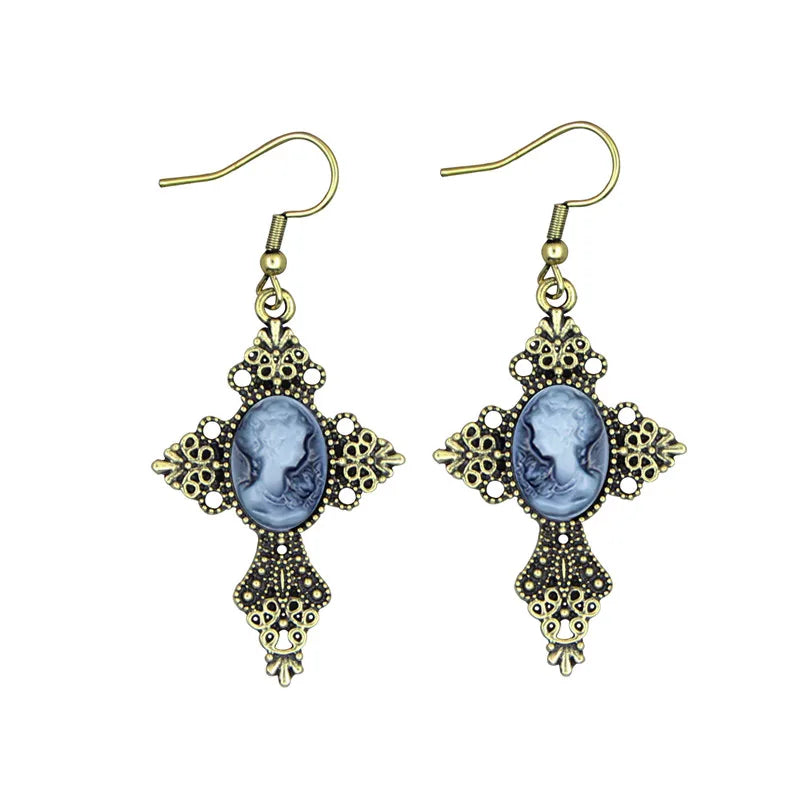 Boucles d'oreilles camée Croix Queen Vintage ( 6 couleurs disponibles )