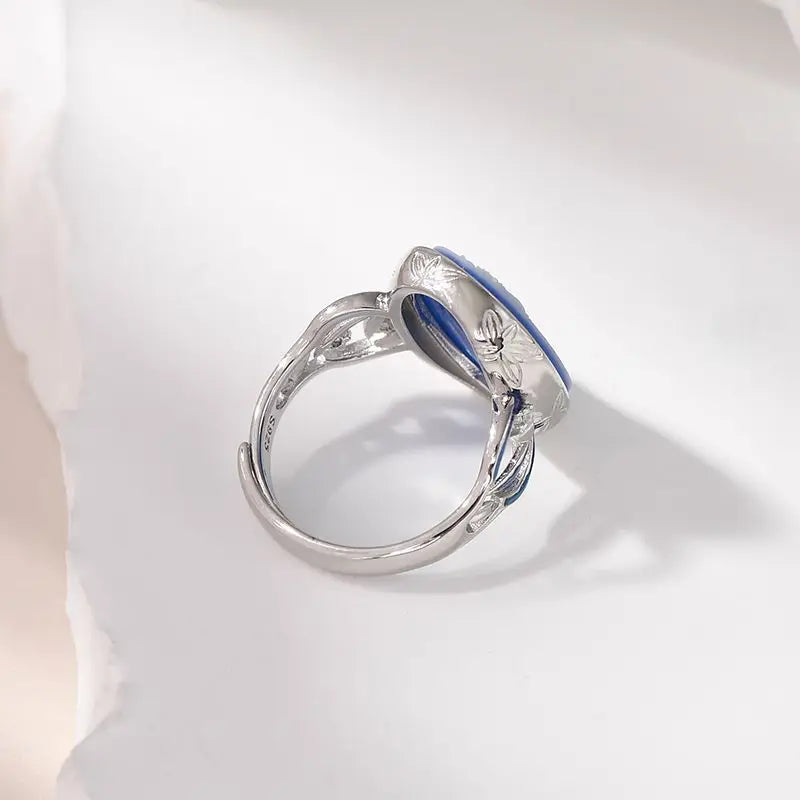 Bague camée en agate bleue naturelle et argent sterling 925