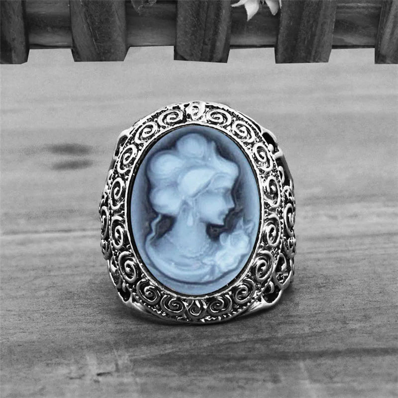 Bague camée ovale Vintage - Anneau floral en Argent antique ( 6 couleurs )