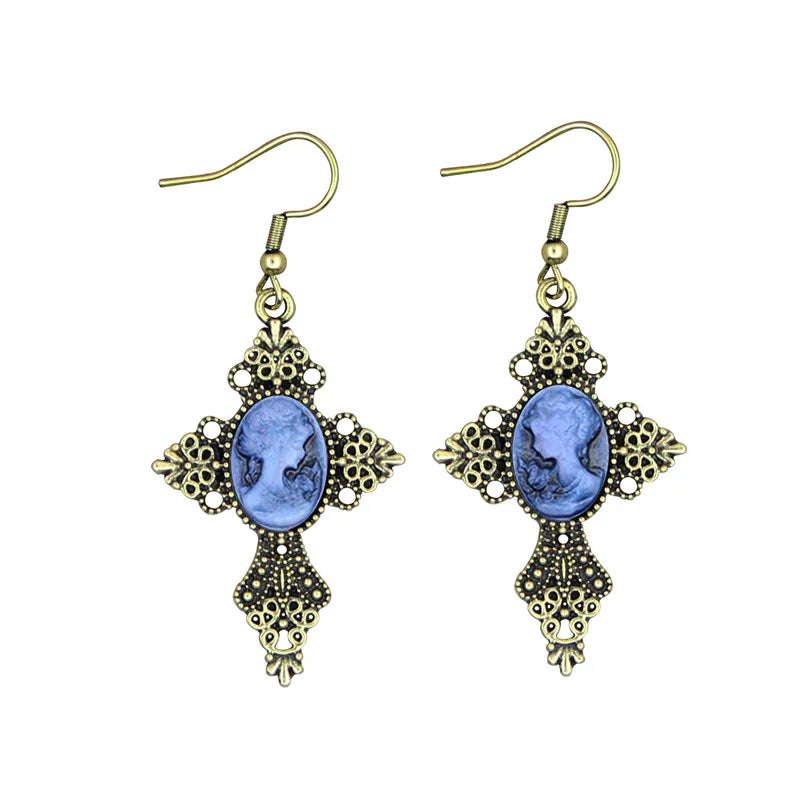 Boucles d'oreilles camée Croix Queen Vintage ( 6 couleurs disponibles )
