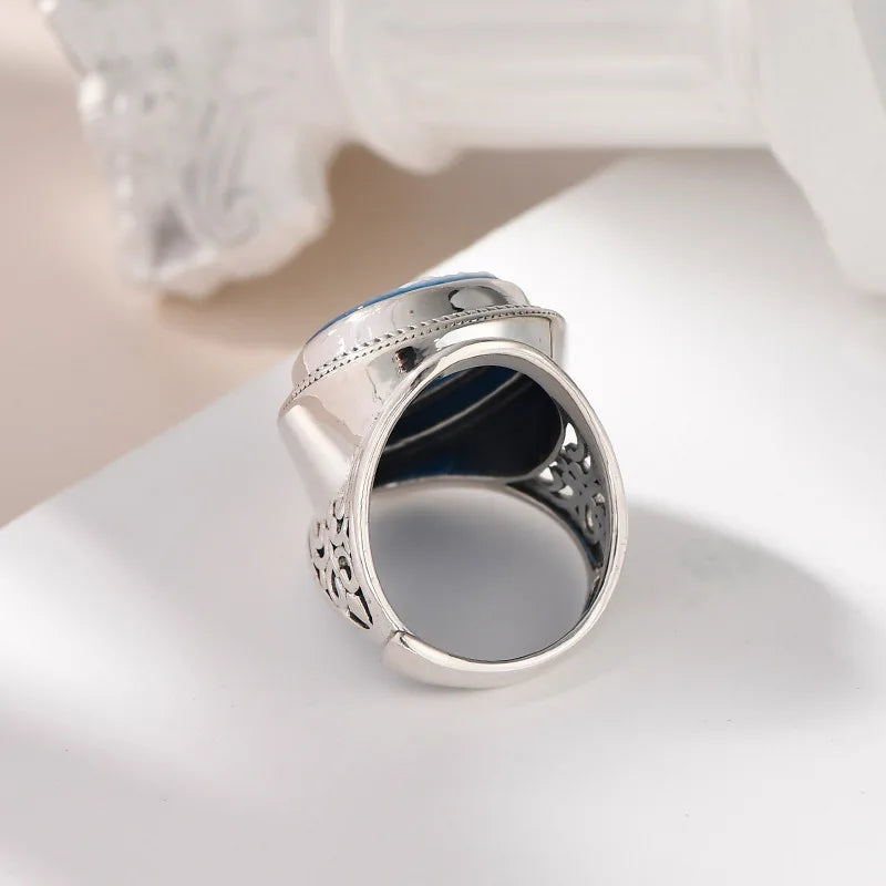 Bague camée Medusa en onyx bleu naturel et argent sterling 925