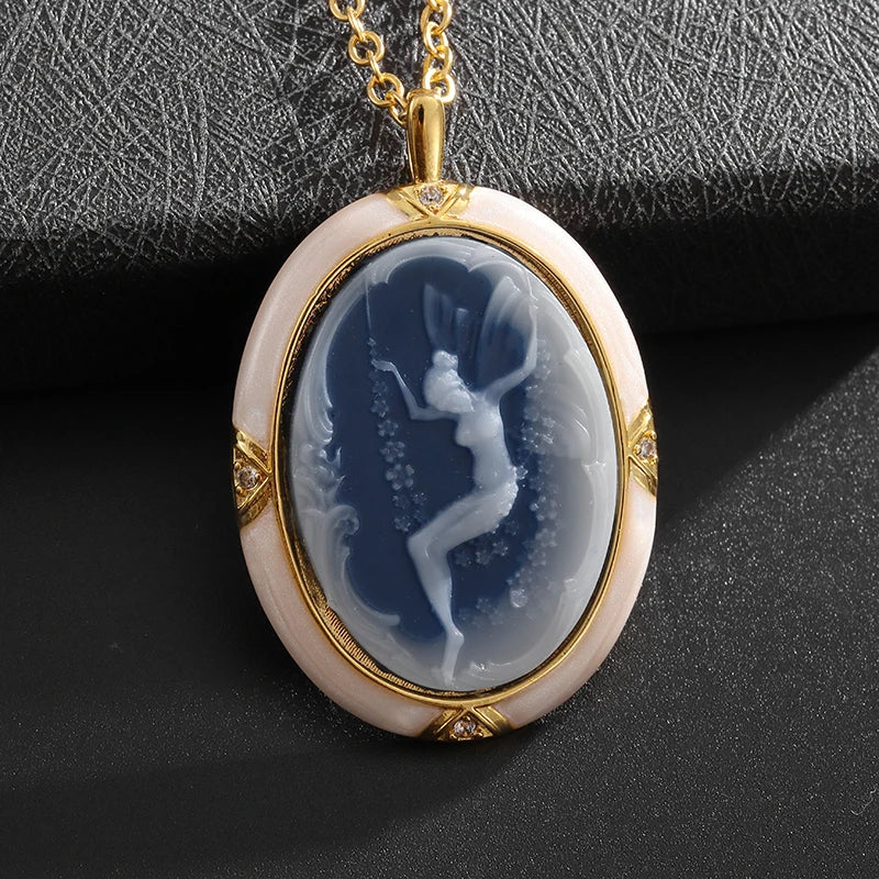 Collier et pendentif camée Elfe papillon rêveur pour Femmes