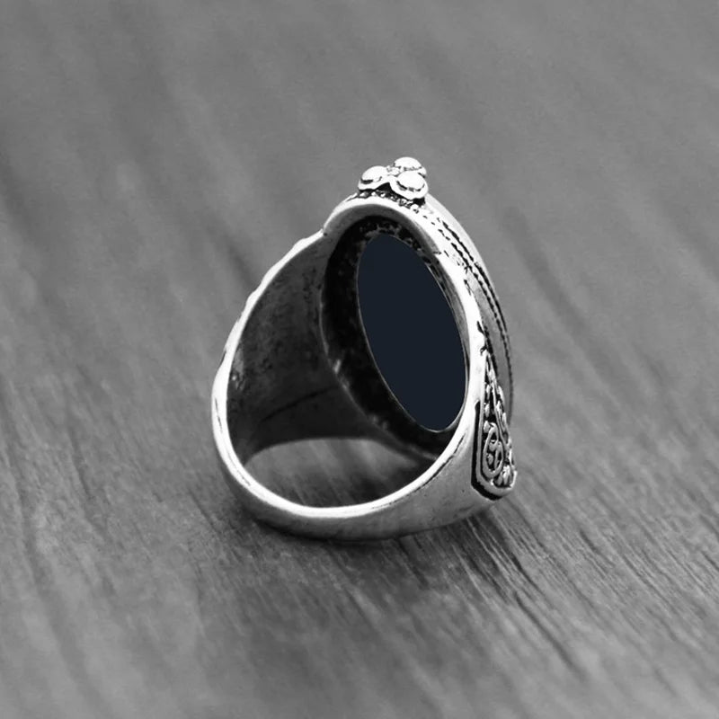 Bague camée Œil de Dame vintage - Plaqué argent antique avec motif floral Victoria