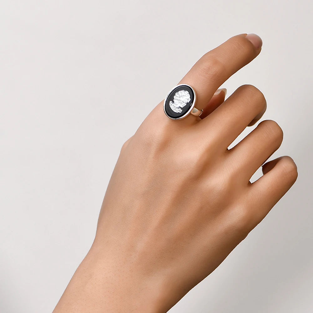 Bague camée Portrait en onyx noir et argent sterling 925