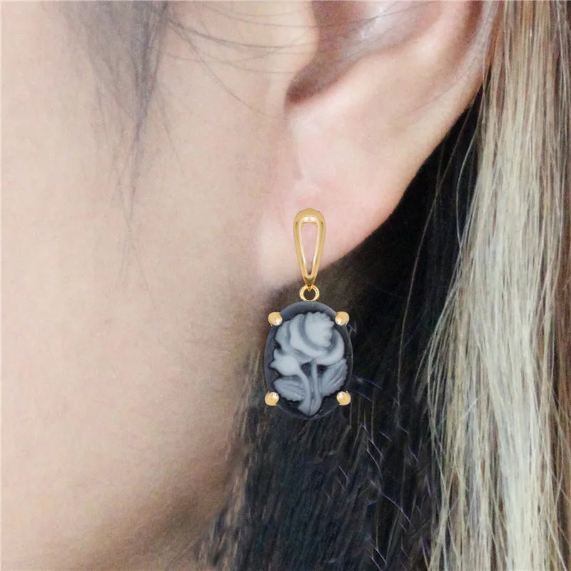 Boucles d'oreilles camée Fleur pour femmes en couleur or