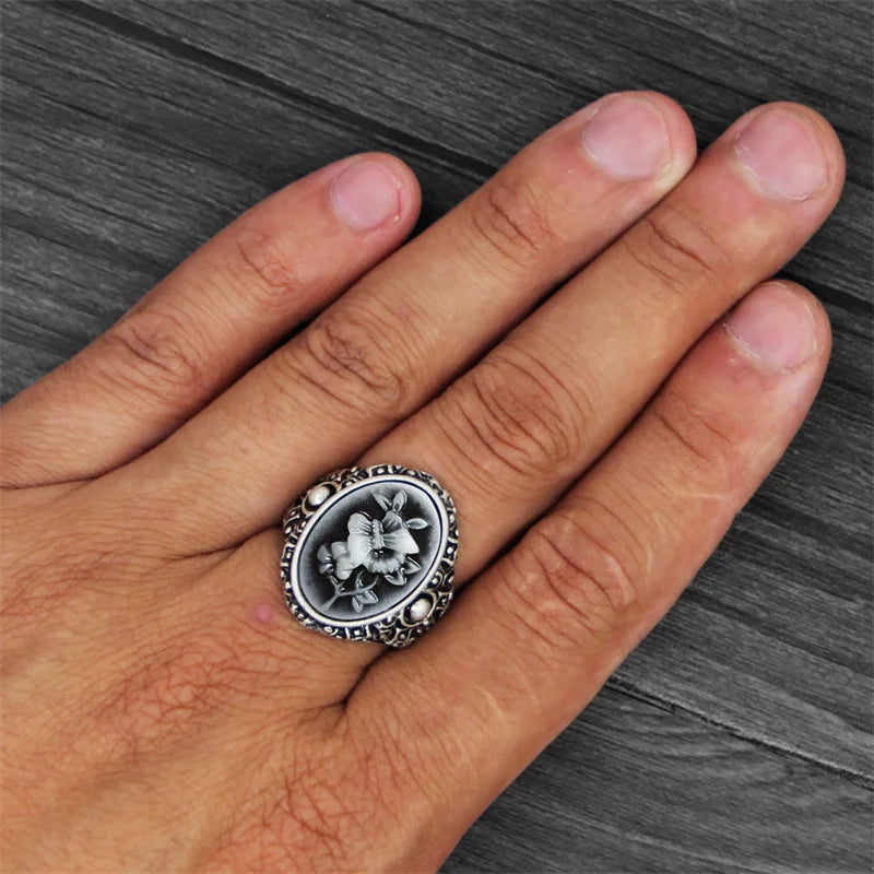 Bague camée papillon vintage pour femme - Argent antique bohème