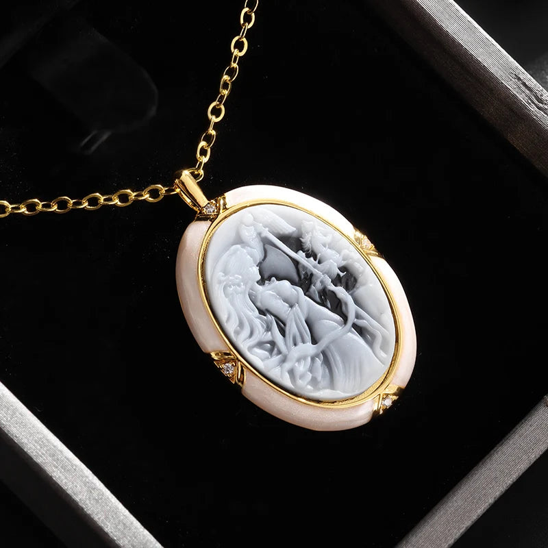 Collier et pendentif camée Ares & Athena en Onyx pour femmes