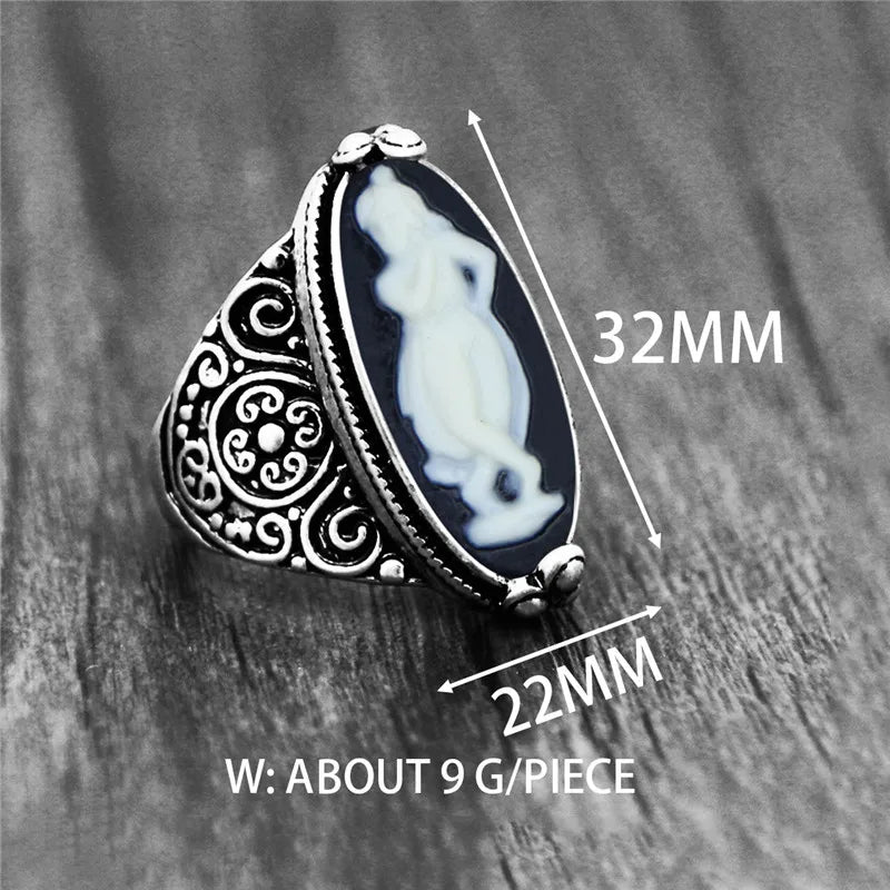 Bague camée Œil de Dame vintage - Plaqué argent antique avec motif floral Victoria