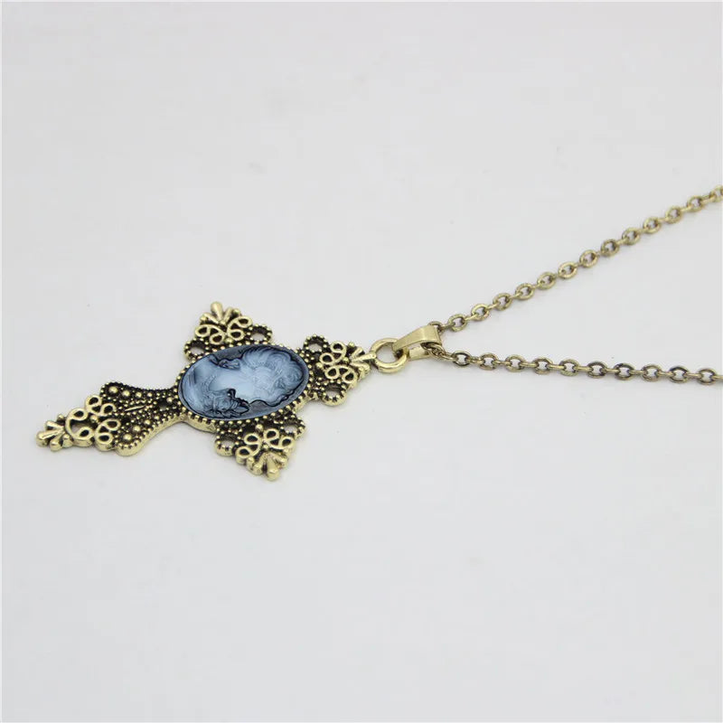 Ensemble de bijoux Camée vintage avec pendentif, collier et boucle d'oreille pour Femmes