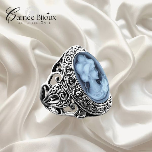 Bague camée ovale Vintage - Anneau floral en Argent antique ( 6 couleurs )