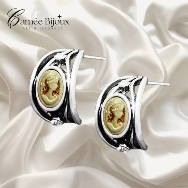 Boucles d'oreilles camée Cristal Queen Vintage ( 6 couleurs disponibles )