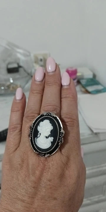 Bague camée grand format ajustable style pastoral britannique