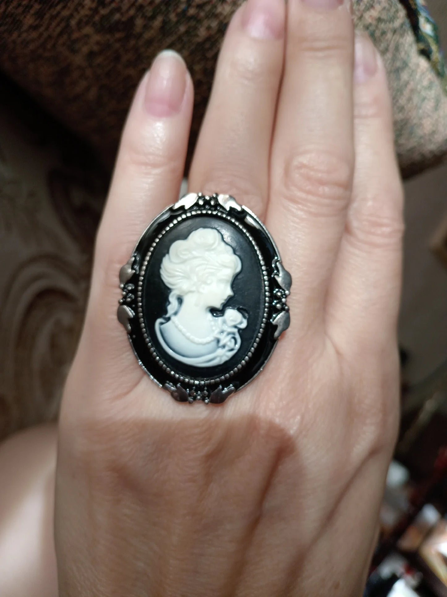 Bague camée grand format ajustable style pastoral britannique