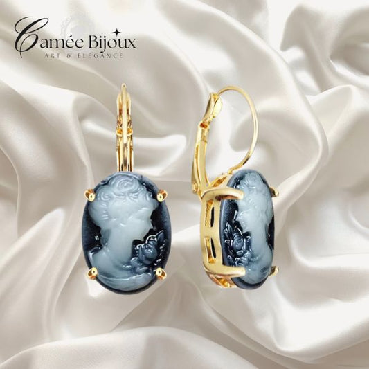 Boucles d'oreilles camée Ovale Dame Queen ( 6 couleurs disponibles )