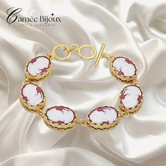 Bracelet camée Dame Queen Rouge pour femmes plaqué couleur or