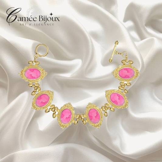 Bracelet camée Queen Rose pour femmes plaqué couleur or