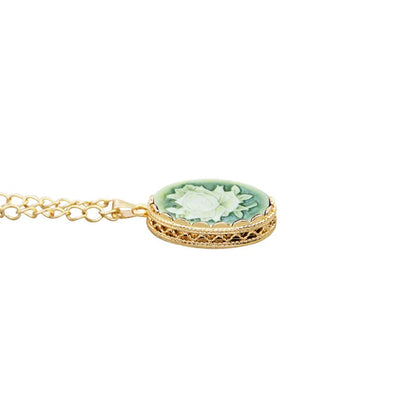 Collier Pendentif Camée "Fleur Verte" pour Femmes