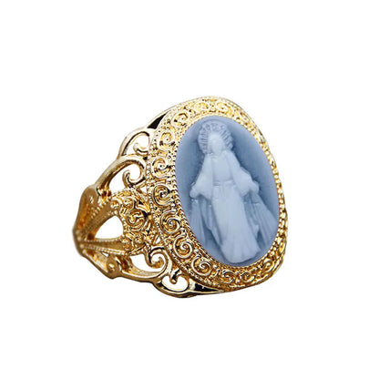 Bague camée fleur de Jésus pour femme plaquée couleur or