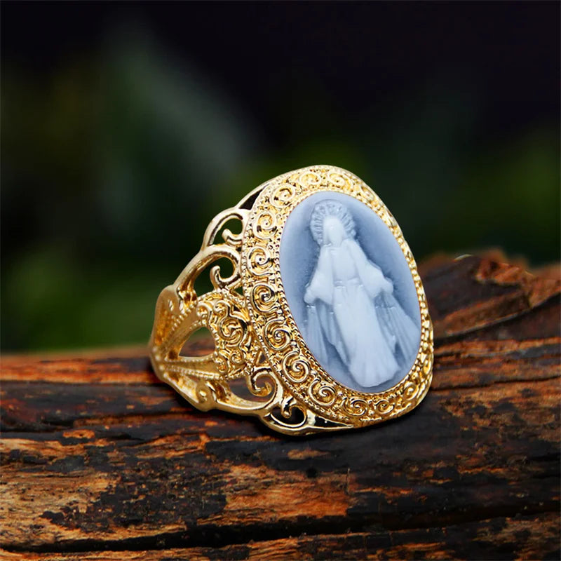 Bague camee fleur de Jesus pour femme plaquee couleur or