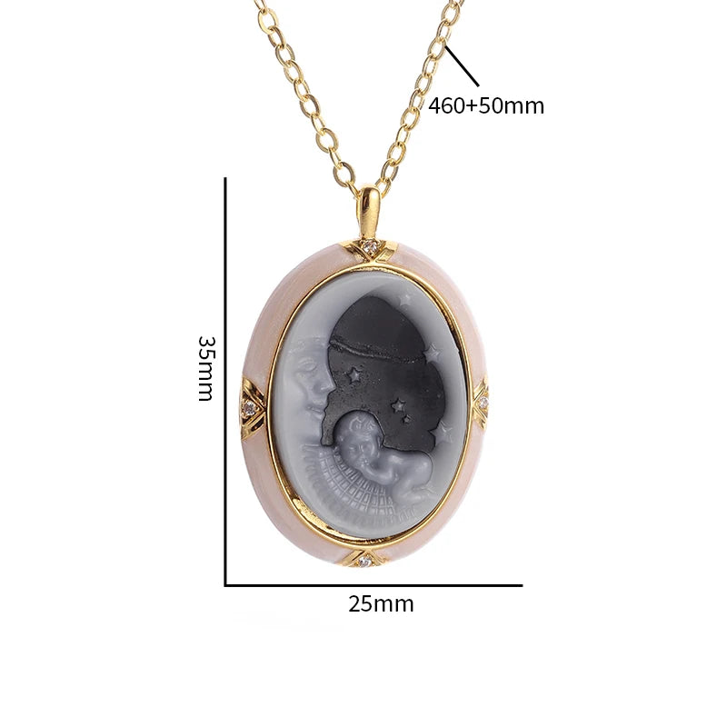 Collier et pendentif Camée onyx "Ange Lune" pour Femmes