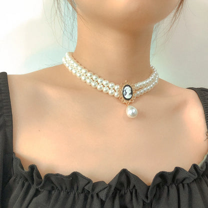 Collier et pendentif camée Choker Élégant imitation perles pour Femme