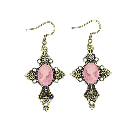 Boucles d'oreilles camée Croix Queen Vintage ( 6 couleurs disponibles )