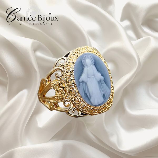 Bague camée fleur de Jésus pour femme plaquée couleur or